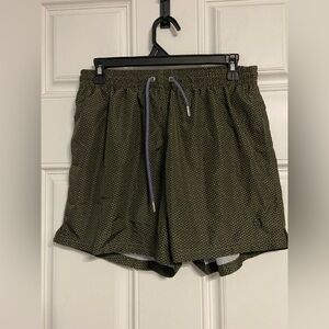 T33- MASSIMO DUTTI Army Green Geometric Swim Shorts